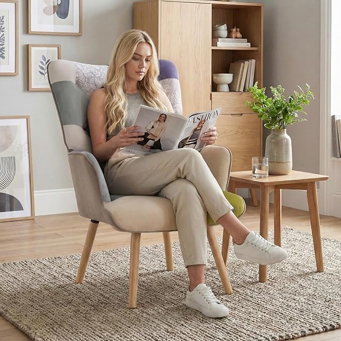 Joysoul Living Room Accent Chair Modern High Back Arm Chair Houndstooth Pattern Bohemian Style Chairs for Bedroom Waiting Room