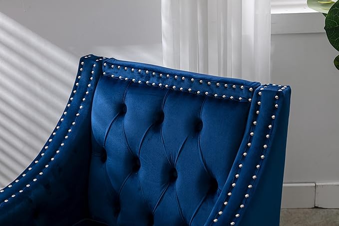 Velvet Accent Chair Modern and Cozy Sofa Chair with Wood Legs Tufted Accent Armchair for Living RoomBedroomOfficeGuest Room SapphireBlue