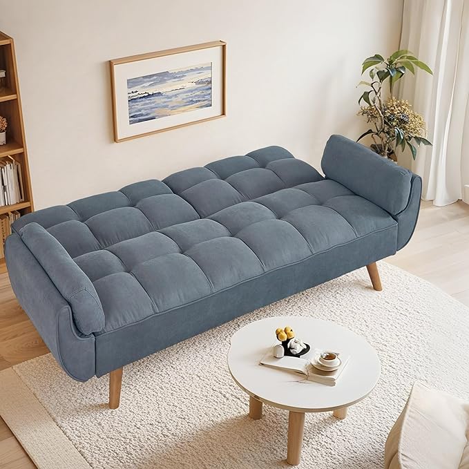 Convertible Futon Sofa Bed Sleeper Sofa Bed with Adjustable Backrests Linen Loveseat Sofa Small Couches for Small Spaces Living Room Bedroom (Dark Gray)