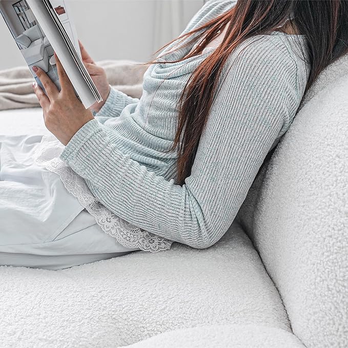 Boneless Small Couch for Bedroom 90 Modern Curved Boucle Couch Comfy Upholstered Cloud LoveSeat Floor Sofa Deep Seat Leisure Bubble Couches for Living Room Small Space (White+Black)