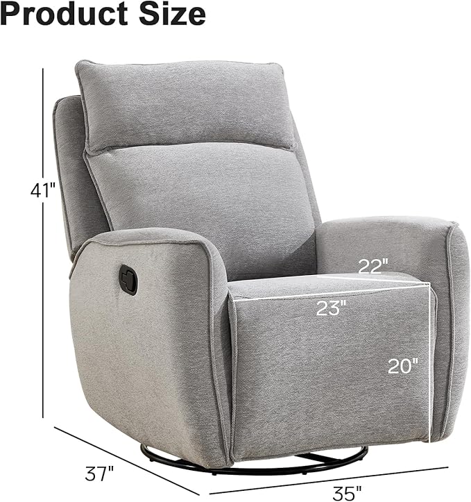 INZOY Nursing Rocking Chair Recliner Swivel Rocker Recliner Swivel Glider Rocking Recliners with Soft Backrest Chenille Fabric Manual Reclining Sofa for Living Room Bedroom Apartment Grey