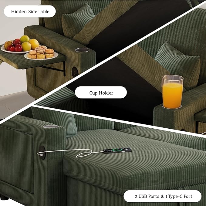 Rovibek 83 Convertible Sofa Bed Couch with Storage &amp USB Port – 4 in 1 L Shaped Sofa with Pull Out Couch Bed Side Table Cup Holder for Living Room Apartment Office Small Spaces Green
