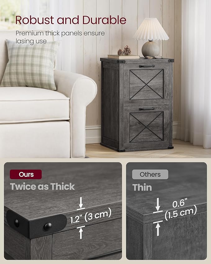 VASAGLE File Cabinet Filing Cabinet with 2 File Drawers Printer Stand Fit A4 Letter Size Hanging File Folders Modern Farmhouse Style for Home Office Misty Gray UOFC048G01