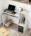White Computer Desk with Drawers Small Writing Desk with Storage Shelves for Home Office Bedroom Study Living Room