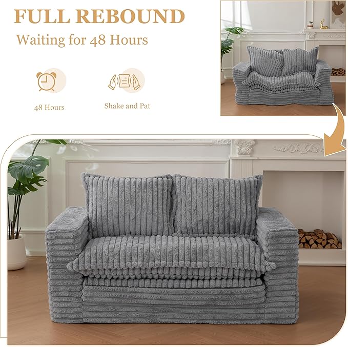 YOSHOOT Loveseat Sleeper Sofa Convertible Sofa Bed Couch Futon Couches for Living Room 3-in-1 Pull Out Floor Couch with Cushion and Pillows Dark Grey