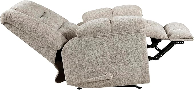Lexicon Chenille Rocker Reclining Chair for Adults Rocker Pull Handle Recliner Nursery Chair for Living Room/Bedroom High Back Pillow Top Arms High Density Foam Cushions Light Brown