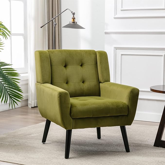 Modern Soft Velvet Material Ergonomics Accent Chair Living Room Chair Bedroom Chair Home Chair with Black Legs for Indoor Home