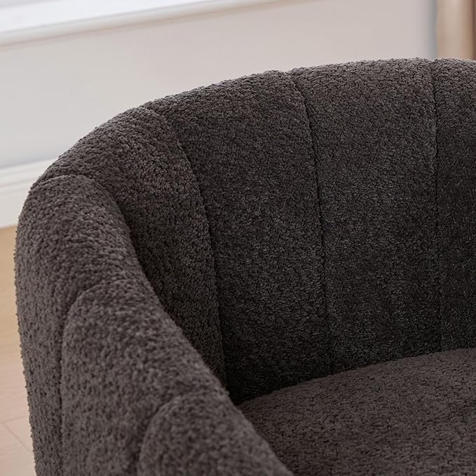 32 W Swivel Barrel Chair Boucle Chenille Accent Chair Upholstered Tufted Club Armchair Single Sofa Chairs with Metal Base for Living Room Family Room Bedroom Lounge Area Office (Charcoal)