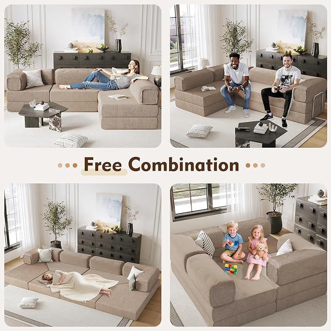 108 L Shaped Couch Modular Sectional Sofa with Chaise Cloud Boneless Couch with Deep Seat &amp Removable Pillow for Living Room BedroomNo Assembly Required（Camel）