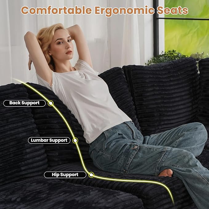 ovios 32.7 inches Ottoman Seat Module for Modular Sectional Sofa Couch Loveseat Customizable DIY Combination L U V Shaped Plush Corduroy Sofas Couches for Living Room Black