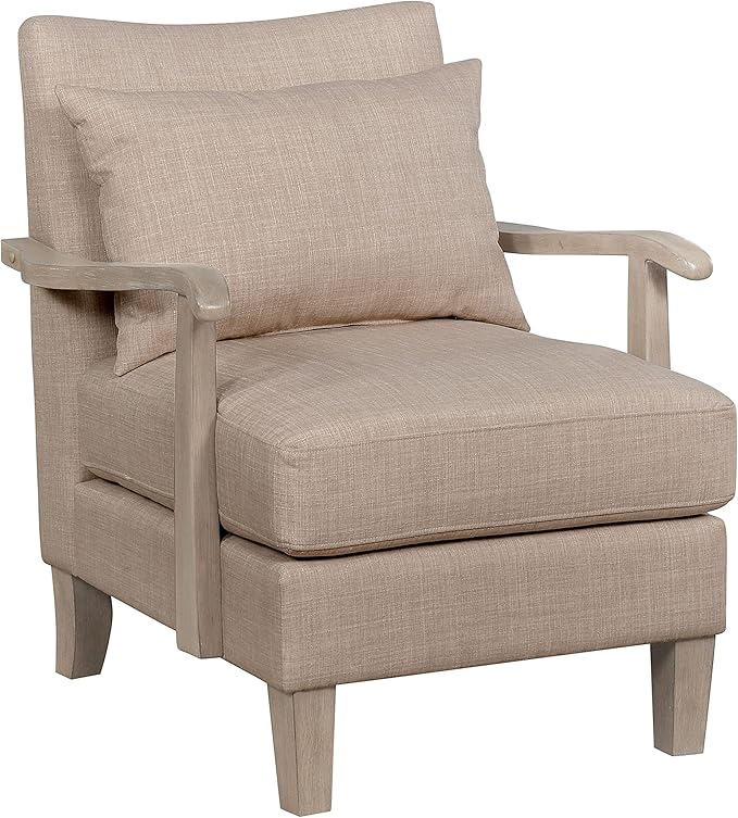 HOMES: Inside + Out Turney Fabric Upholstered Arm Chair with Pillow Back and Wooden Arm for Living Room Bedroom Beige