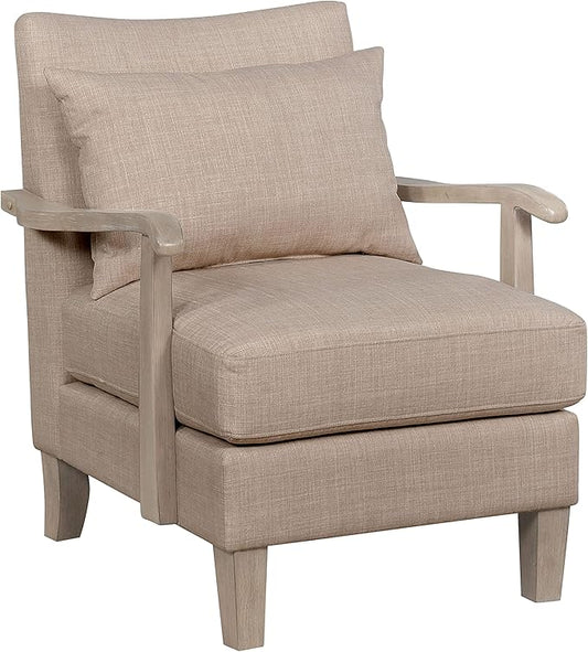 HOMES: Inside + Out Turney Fabric Upholstered Arm Chair with Pillow Back and Wooden Arm for Living Room Bedroom Beige
