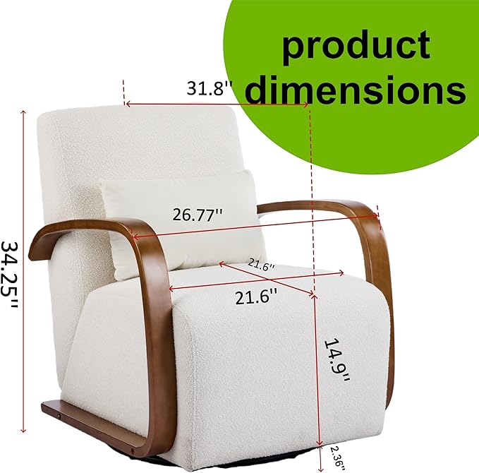 Modern Comfortable Reading Chair360°Swivel Accent Chair with Solid Wood Curved ArmsElegant Knit Linen Single Sofa for Living RoomBedroomOfficeReading NookBeige