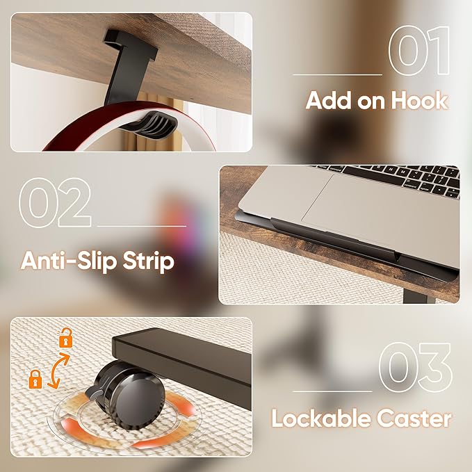 Monomi Mobile Folding Desk 25.6 Inch Small Sit-Stand Height Adjustable Rolling Laptop Desk Space-Saving Portable Desk with Wheels for Home Office Craft &amp Study Brown