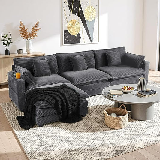 Gexpusm Modular Sectional Sofa99 Couches for Living RoomCorduroy Sofa with Ottoman &amp PillowCloud Sectional Couch with Cup Holders &amp USBSide Pockets3-Seat Corduroy Boneless Chair Indoor (