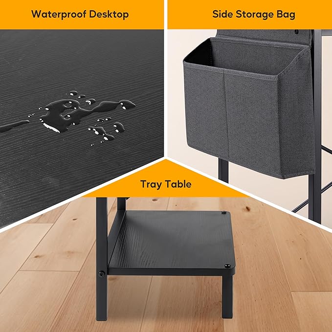 50 Inches L Shaped Home Office Computer Desk Reversible Corner Table PC with Wood Tabletop Metal Frame CPU Stand Side Bag for Gaming Working and Studying Black