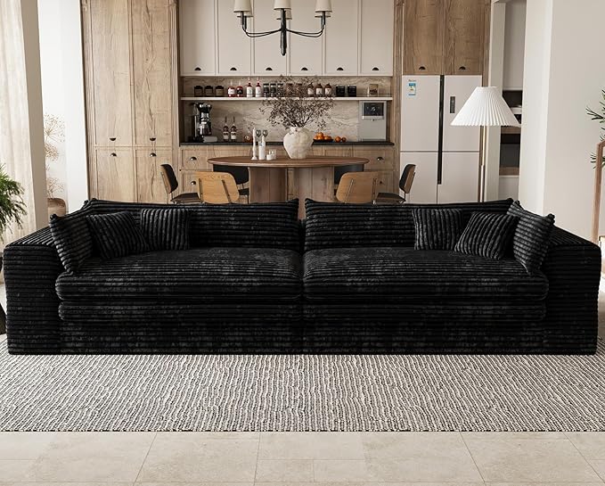 Belffin Plush Corduroy Boneless Cloud Couch with Deep Seat Convertible Sleeper Sofa Bed Cloud Boneless Sectional Couch No Assembly Required. Black Sofa