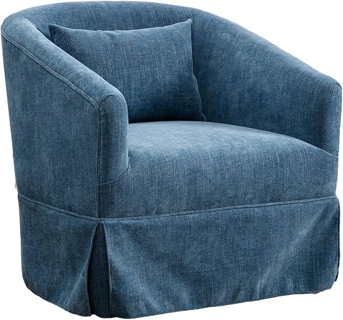 Swivel Accent Chair Comfy Modern Swivel Barrel Chair with Skirt Thick Cushion 360°Upholstered Chenille Small Single Sofa Club Armchair for Living Room Bedroom Nursery Lounge Blue