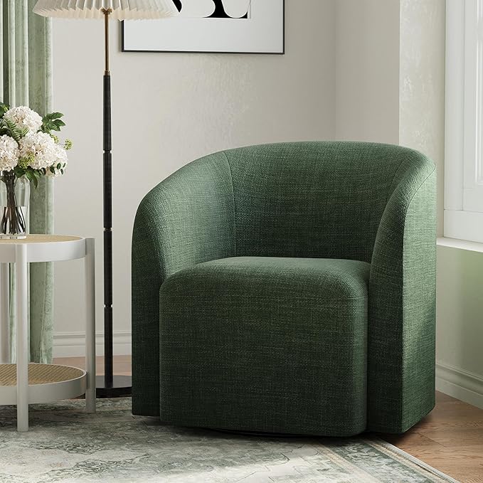 COLAMY Swivel Accent Chair Modern Barrel Round Chair Upholstered Comfy Living Room Chair with Armrest Armchair for Reading Room/Bedroom/Waiting Room/Office No Assembly Green
