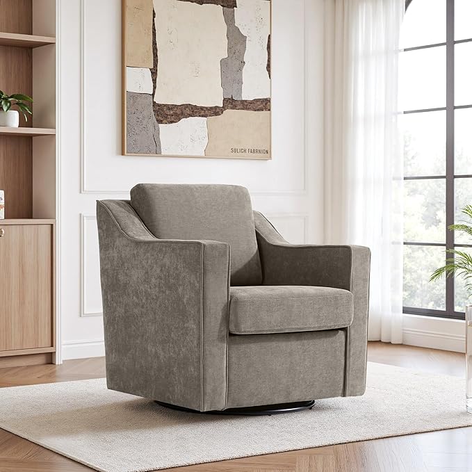 Swivel Accent Chair Modern Round Barrel Arm Chair for Living Room Bedroom Comfy Club Reading Chairs for Adults (Chenille Sand Set of 1)