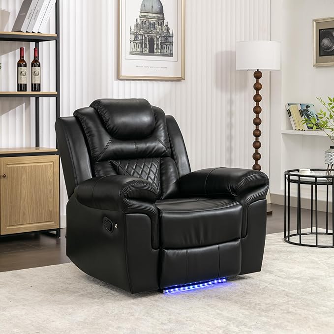 Merax Home Theater Seating Manual Recliner Chair with LED Light Strip for Living RoomBedroom Black