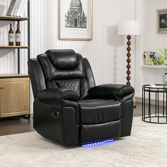 Merax Home Theater Seating Manual Recliner Chair with LED Light Strip for Living RoomBedroom Black