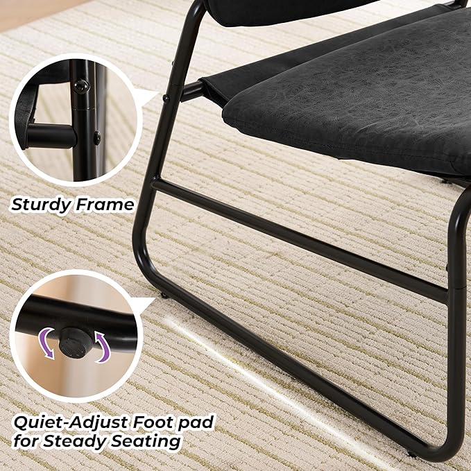 DAICO Modern Accent Chair Waterproof Armless Sling Accent Chairs Comfy Upholstered Side Sitting Chairs with Metal Frame for Living Room Bedroom Balcony Garden Faux Leather Black