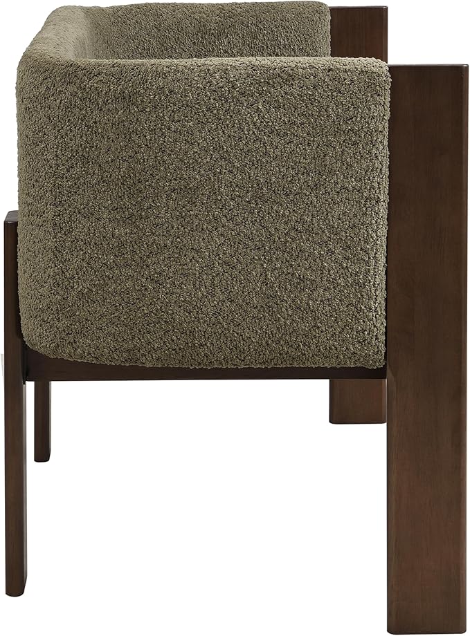 Christopher Knight Home Zudan Modern Boucle Upholstered Loveseat Sofa with Rubberwood Frame Comfy 2-Seater Sofa Couch and Flat-Panel Legs Love Seat Couches for Living Room Green + Walnut