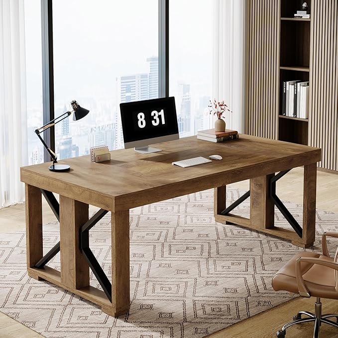 Tribesigns 70.87 Inches Executive Desk Large Wooden Computer Office Desk with Strong Double Pedestal Modern Simple Workstations Study Writing Table Business Furniture for Home Office Brown
