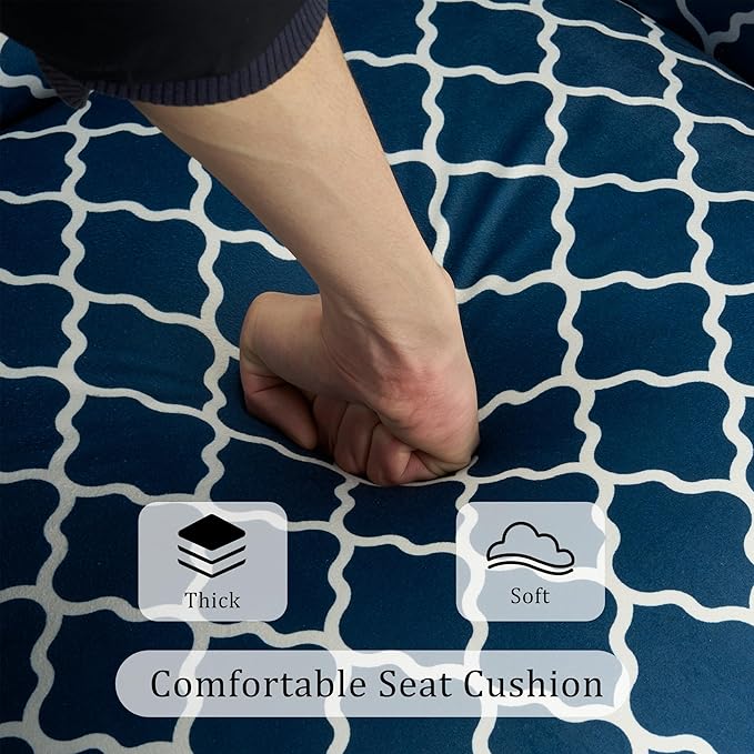 Modern Plaid Accent Chair Mid-Century Upholstered Wingback Armchair Club Sofa Chair with Wooden Legs Living Room Chair for Bedroom Balcony Lounge (Blue Check)