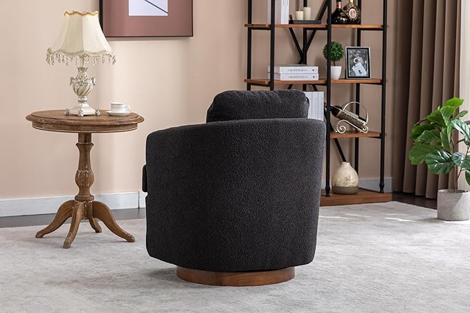 Club Reading ChairTeddy Fabric Armchair360°Swivel Armchair for ApartmentLiving RoomOfficeReception AreaBlack