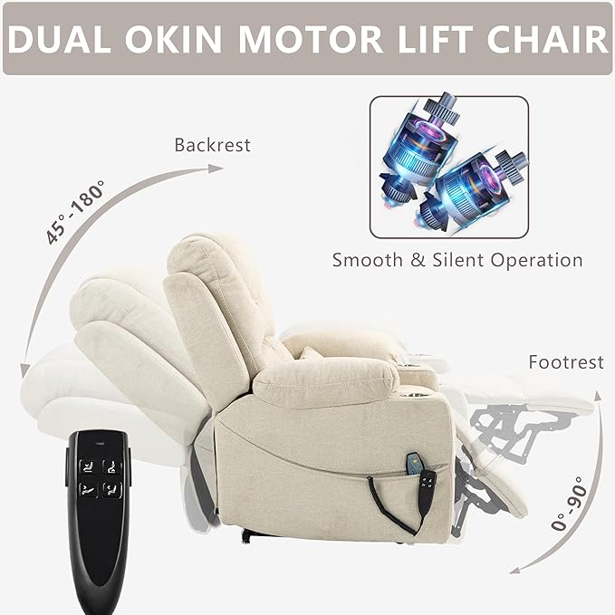 Large Power Lift Recliner Chair Sofa with Massage and Heat for Big and Tall ElderlyInfinite PositionsDual MotorCup HoldersExtended FootrestVelvet Home Theater Seat