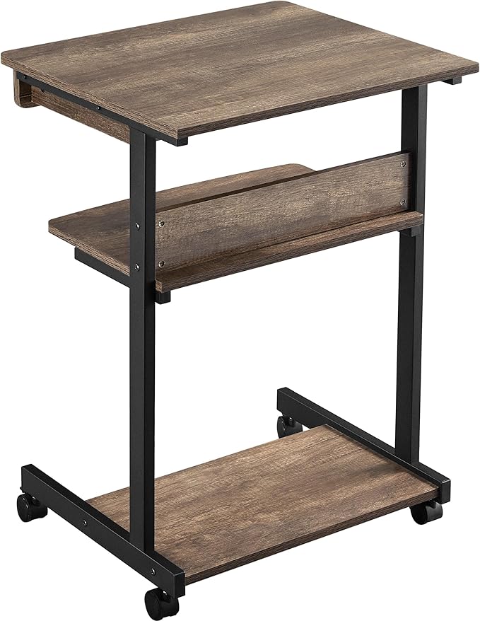 Topeakmart Rolling Computer Desk for Small Spaces Laptop Computer Desk with Wheels Mobile Standing Desk Compact Student Bedside Table Taupe Wood