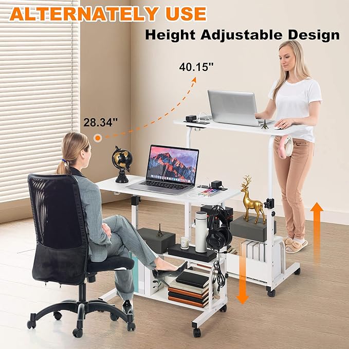 Standing Desk Small Computer DeskSmall Desk for BedroomCorner Desk for Small SpaceSmall Office Desk Adjustable DeskMini Desk Stand Up Desk Laptop DeskPortable Rolling Desk 31.5 Inch White C