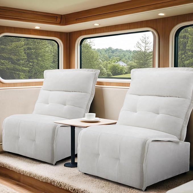 MCombo Wall Hugger Armless Power Recliner Chair with USB Ports 29.5 Extra Wide Seat Oversized Fabric Powered Reclining Sofa for Living Room Small Space ALR01 (Cream White)