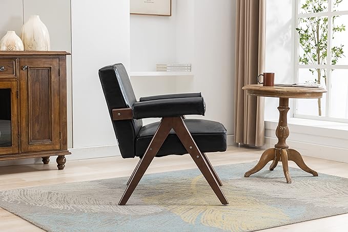 Leisure Chair with Solid Wood Armrest and Feet Mid-Century Modern Accent Chair for Living Room Bedroom Studio Chair