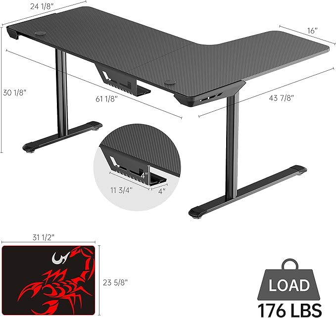 EUREKA ERGONOMIC L Shaped Gaming Desk 60 Inch L60 Home Office Corner PC Computer Gamer Table Large Writing Workstation Gifts w Mouse Pad Cable Management Space Saving Easy to Assemble Left Black