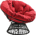 OSP Home Furnishings Wicker Papasan Chair with 360-Degree Swivel Grey Frame with Red Cushion