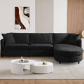 L Shaped Sectional Sofa Couch 106.7 Comfy Chenille 4 Seat Deep Seat Sofa Set with 2 Pillows &amp Convertible Ottoman Modern Modular Cloud Couch for Living Room Office Apartment Black