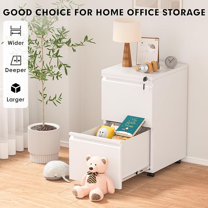 Pataku 2 Drawer File Cabinet Small File Cabinets with Lock Metal Rolling Filing Cabinet with 2 Drawer Filing Cabinets for Home Office Fit A4/Letter/Legal Easy Assembled White