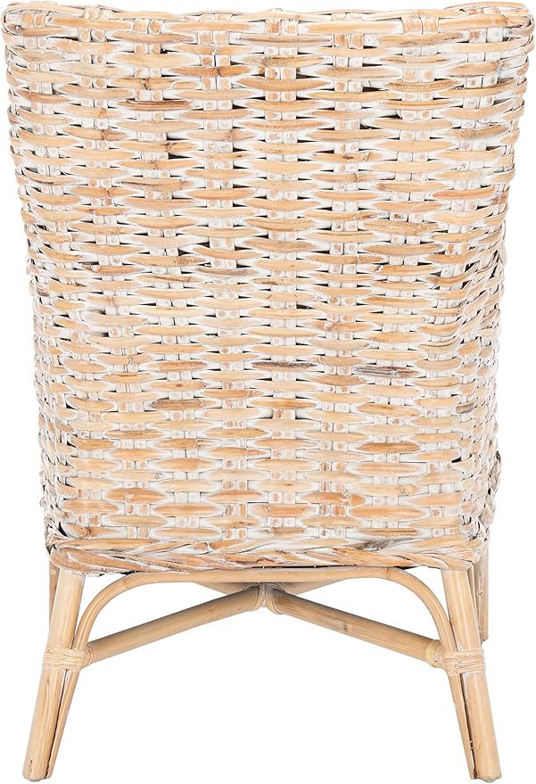 Safavieh Home Collection Cristen Rattan Cushion Accent Chair Natural White Wash/White (ACH6513A)