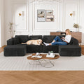 132 U Shaped Boneless Couch Cloud Sectional Modular Sofa with Double Chaise Lounge Corduroy Cloud Couch with Pillows &amp Deep Seat Boneless Sofa for Living Room Grey