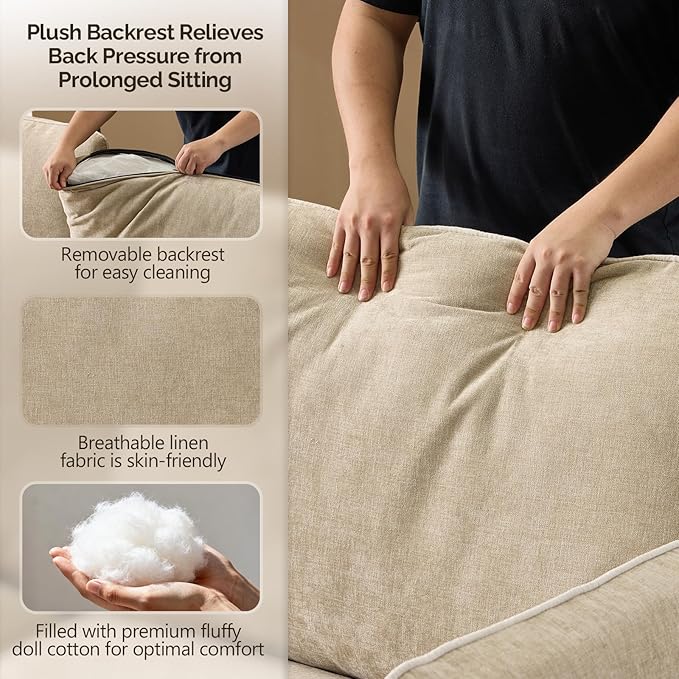 VINGLI 84 Extra Deep Seat Sofa Couch 3 Seater Upholstered Living Room Couches with 2 Piped Seater Cushions Throw Pillows Modern Linen Velvet Fabric Sofa for Apartment Bedroom Office | Piped Cushio