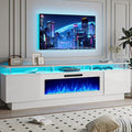 70 Modern Fireplace TV Stand with 36 Electric Fireplace for TVs Up to 80 inch Luxury LED Light Entertainment Center with High Gloss Cabinet (White with White Fireplace 70 (8 Acrylic Posts))