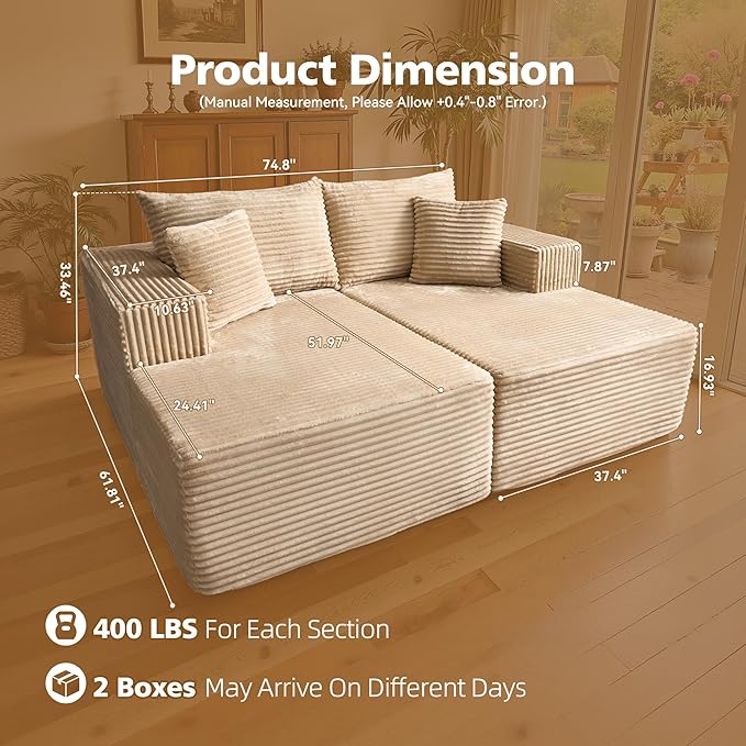 81 Oversized Loveseat Chaise Longue Fluffy Sleeper Chaise Longue IndoorUpholstered Sofa Bed for Living Room Bedroom Beige