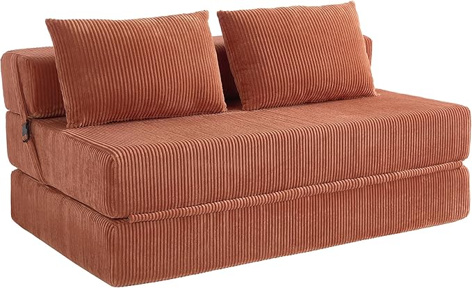 KIVENJAJA Folding Sofa Bed Full Size 3-in-1 Convertible Sleeper Sofa Corduroy Foldable Boneless Floor Futon Couch with Backrest &amp Pillows for Home Living Room Office Apartment Small Spaces Oran