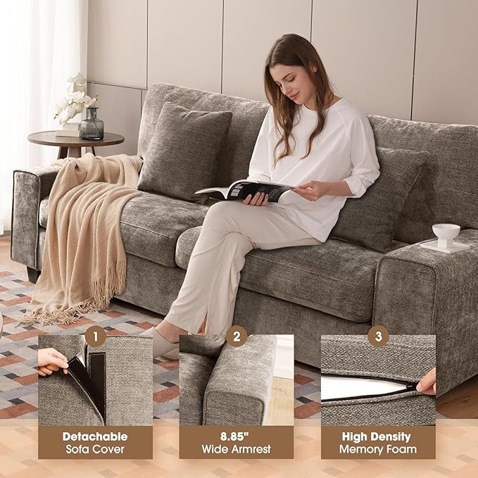 DOPEDIO Modern Loveseat Sofa for Living RoomChenille Recliner Removable Cover Spring Cushions Solid Wood Frame Easy Assembly for Small Spaces (88.58inchBrown)