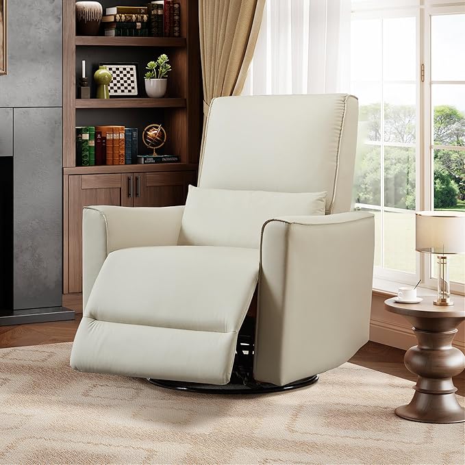 Garvee 360° Swivel Rocking Recliner Glider Chair – High-Back PU Leather Deep Seat Manual Recliner for Nursery Living Room Bedroom &amp Home Theater