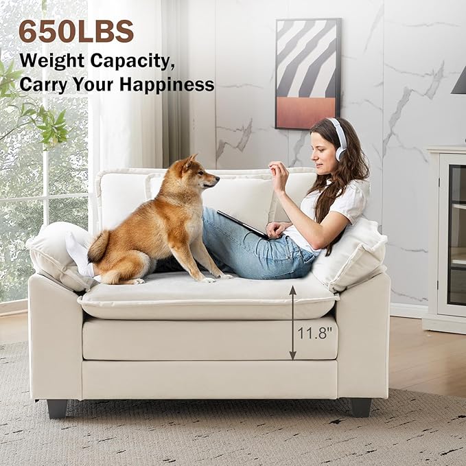 CDCASA Oversized Accent Chair Velvet Comfy Cloud Chair with Large Seat and Upholstered Armrests Modern Extra Wide Armchair Reading Chairs for Bedroom Living Room Office Beige
