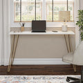 Writing Desk White and Gold - Minimalist Industrial Hairpin Leg Desk Sturdy Engineered Wood Desktop Compact Home Office Study Table Laptop Workstation